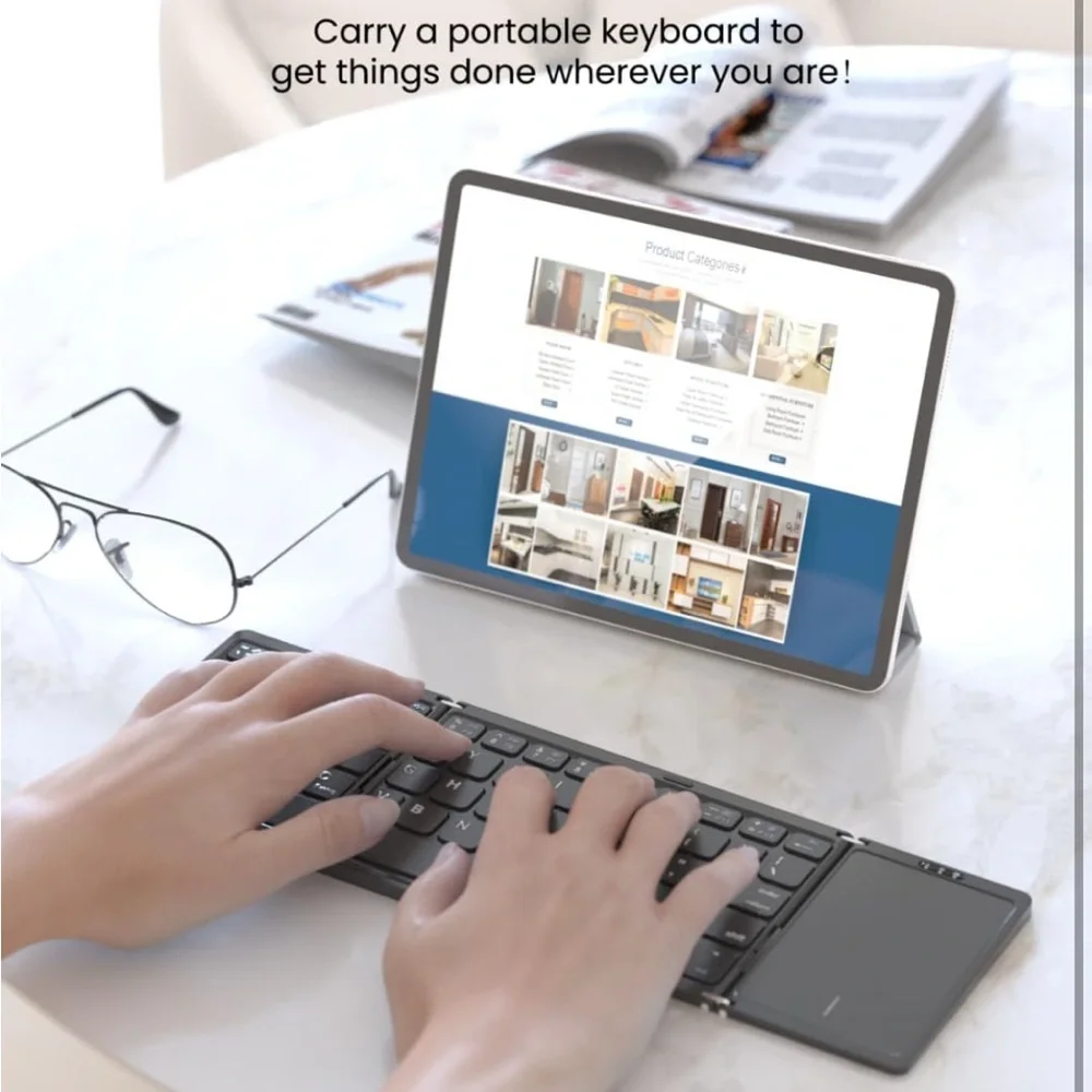 Foldable Bluetooth Keyboard, Folding Portable Wireless Keyboard w/touchpad